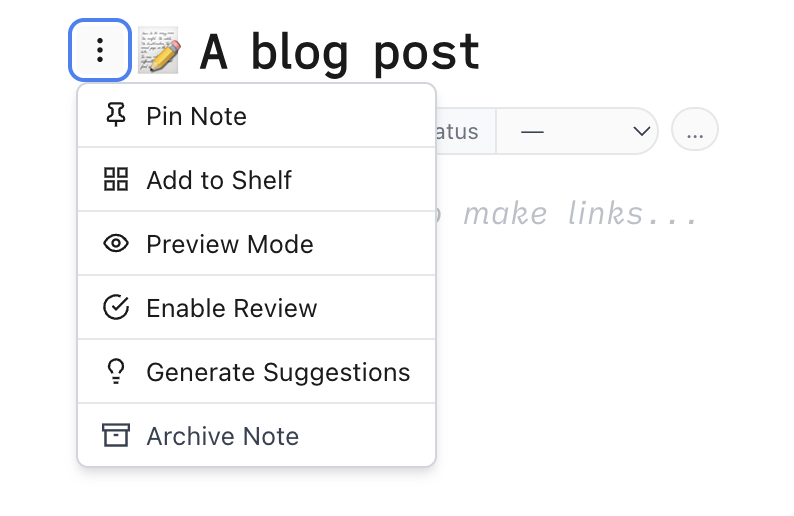 Screenshot of the note menu