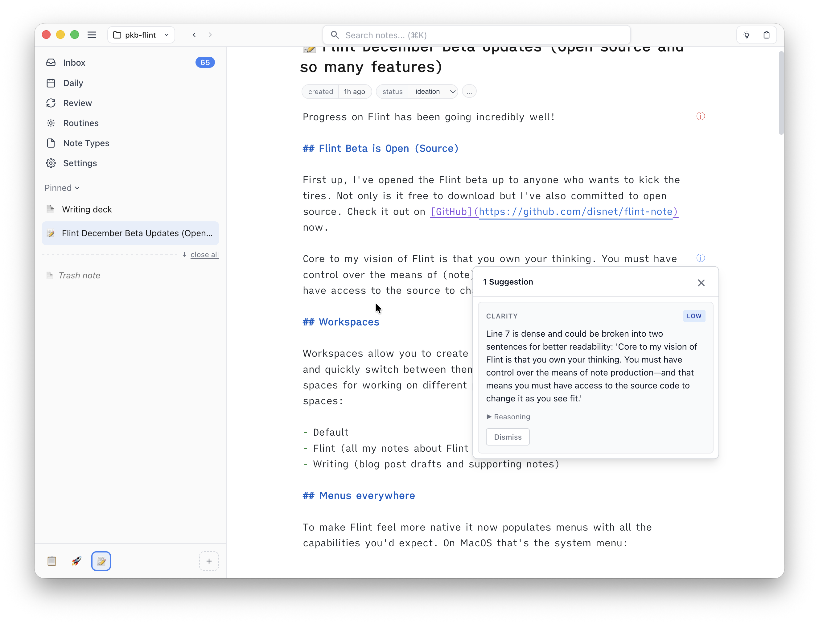 Screenshot showing agent suggestions on a draft of the blog post. Hope I took the suggestion.