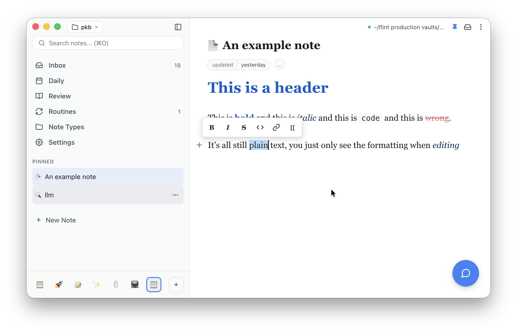 Screenshot with formatting bar